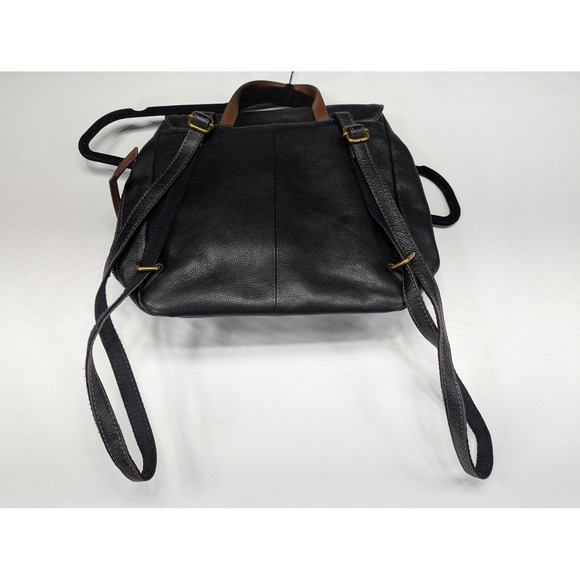 Fossil Leather Backpack Black Brown Flap Closure Adjustable Straps main image 5